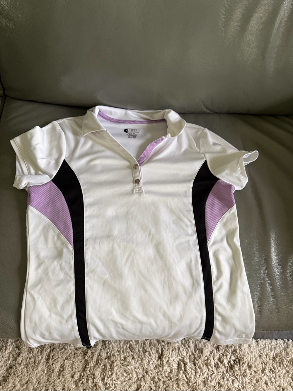 Izod White Polo with Lavender and Black Accents